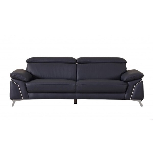 Homeroots 68 x 41 x 39 in. Modern Navy Leather Sofa & Loveseat - 343869