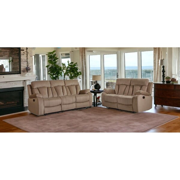 Homeroots 63 x 38 x 40 in. Modern Beige Leather Sofa & Loveseat - 343893