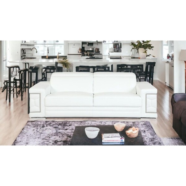 Homeroots HomeRoots 329593 89 in. Sturdy White Leather Sofa - 329593
