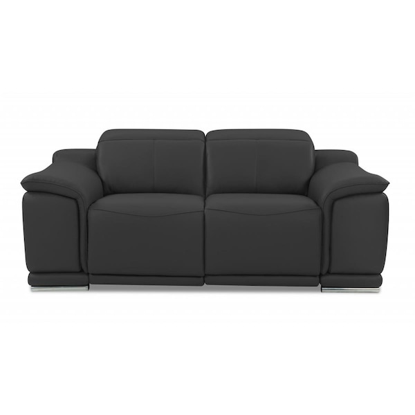 Homeroots 72 in. Italian Leather Reclining Loveseat with Storage, Dark Gray - 477569