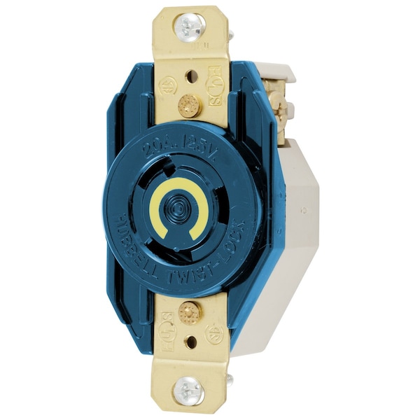 Hubbell Wiring Device-Kellems Locking Devices, Twist-Lock®, Industrial, Flush Receptacle, 20A 125V, 2-Pole 3-Wire Grounding, L5-20R, Screw Terminal, Blue - HBL2310M7