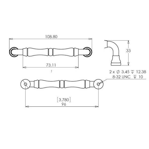 Richelieu 3-3/4 in. (96 mm) Center-to-Center Antique Nickel Traditional Drawer Pull - BP74096143