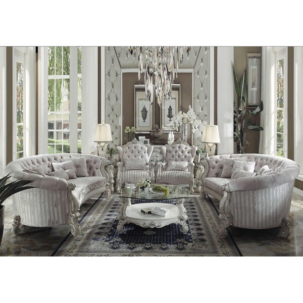 Homeroots 55 x 109 x 39 in. Ivory Velvet Bone White Upholstery Poly Resin Sofa with 5 Pillows - 348228