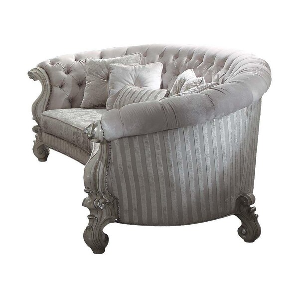 Homeroots 55 x 109 x 39 in. Ivory Velvet Bone White Upholstery Poly Resin Sofa with 5 Pillows - 348228