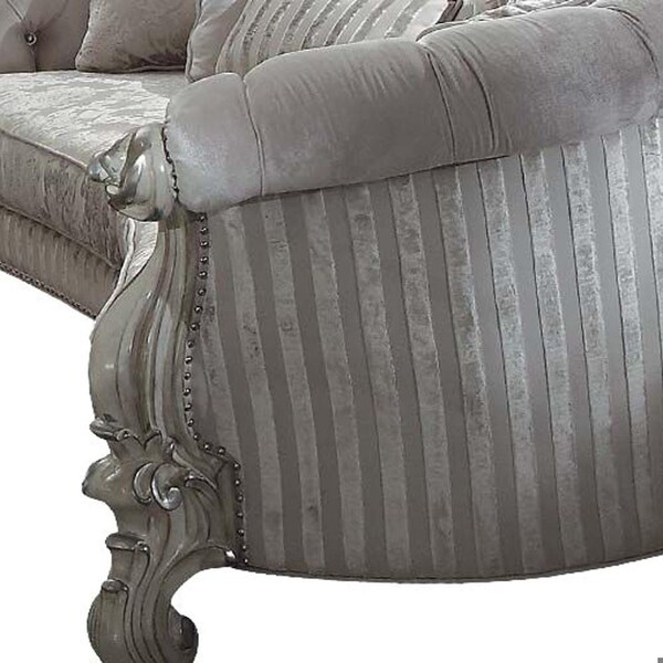 Homeroots 55 x 109 x 39 in. Ivory Velvet Bone White Upholstery Poly Resin Sofa with 5 Pillows - 348228