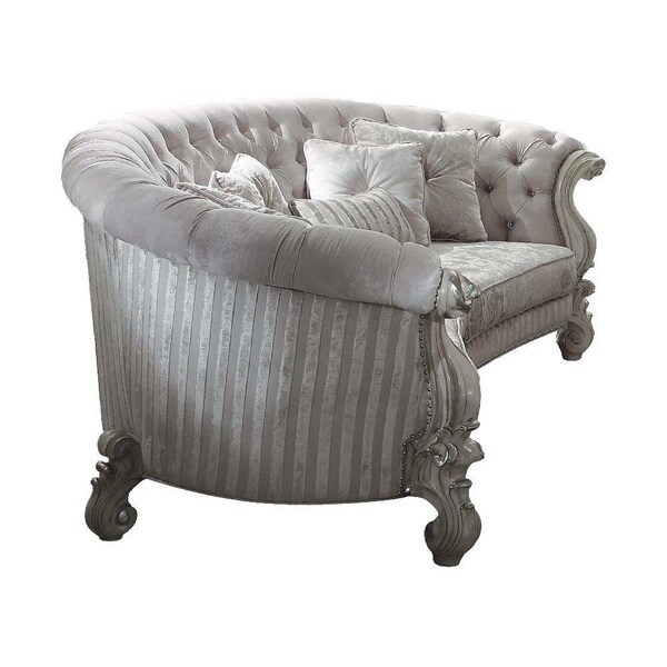 Homeroots 55 x 109 x 39 in. Ivory Velvet Bone White Upholstery Poly Resin Sofa with 5 Pillows - 348228