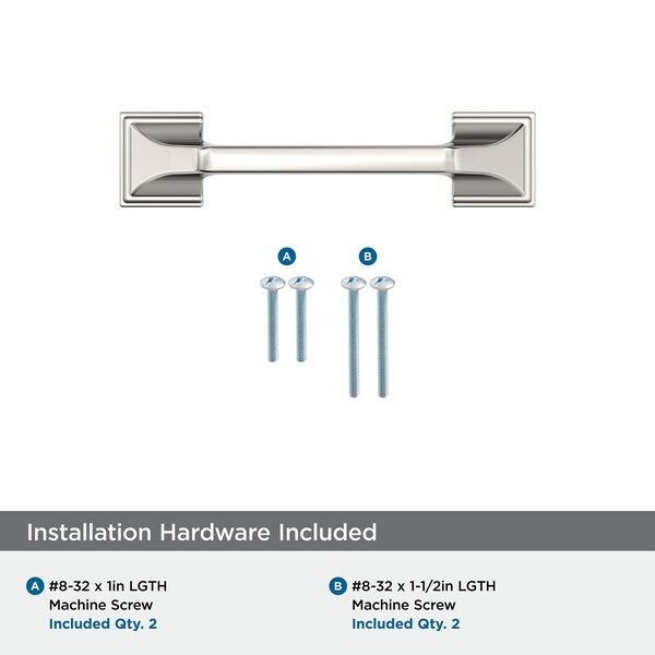 Amerock Exceed 3 inch 76mm Center-to-Center Polished Nickel Cabinet Pull - BP37375PN