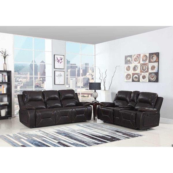 Homeroots 89 x 40 x 40 in. Modern Brown Leather Sofa & Loveseat - 343853