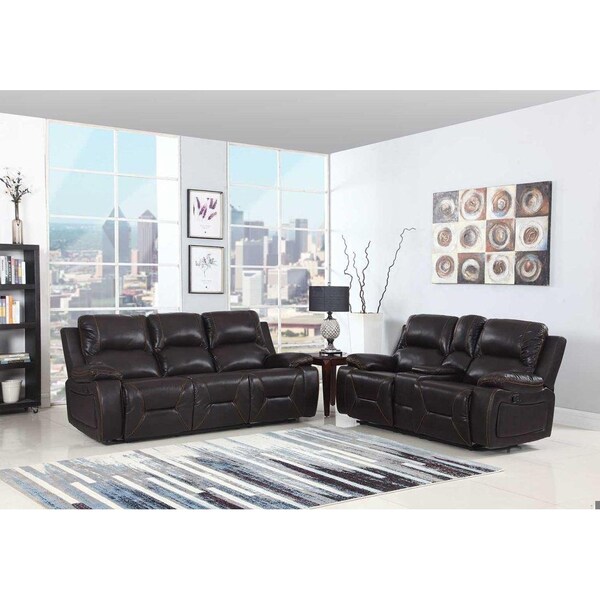 Homeroots 89 x 40 x 40 in. Modern Brown Leather Sofa & Loveseat - 343853