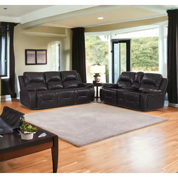 Homeroots 89 x 40 x 40 in. Modern Brown Leather Sofa & Loveseat - 343853