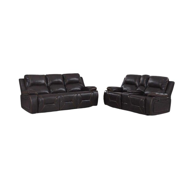 Homeroots 89 x 40 x 40 in. Modern Brown Leather Sofa & Loveseat - 343853