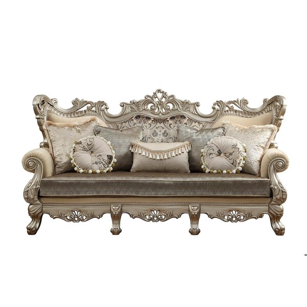 Homeroots 41 x 96 x 50 in. Upholstery Wood Leg & Trim Sofa with 7 Pillows Fabric & Champagne - 348222