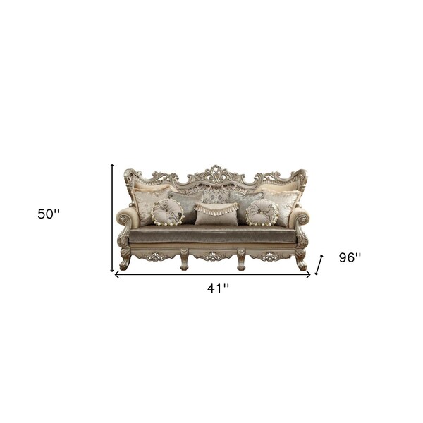 Homeroots 41 x 96 x 50 in. Upholstery Wood Leg & Trim Sofa with 7 Pillows Fabric & Champagne - 348222