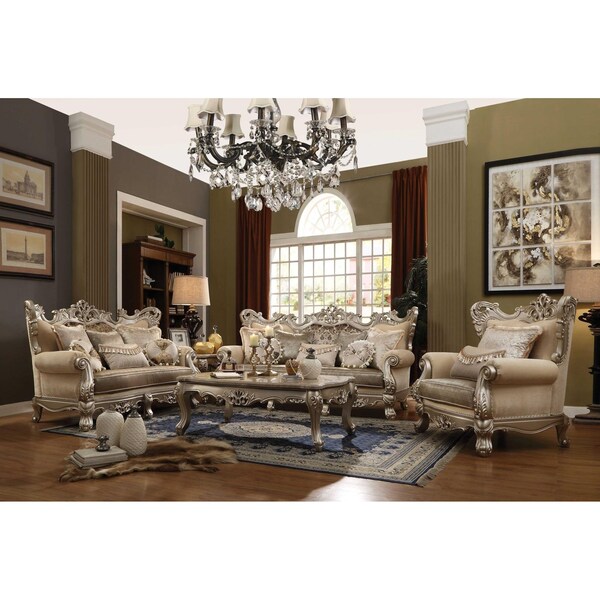 Homeroots 41 x 96 x 50 in. Upholstery Wood Leg & Trim Sofa with 7 Pillows Fabric & Champagne - 348222