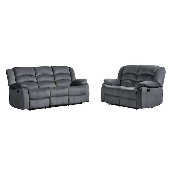 Homeroots 60 x 35 x 40 in. Modern Gray Leather Sofa & Loveseat - 343891