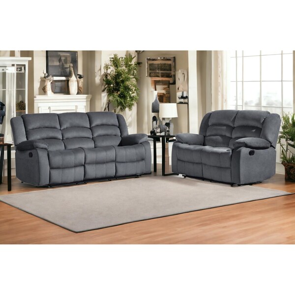Homeroots 60 x 35 x 40 in. Modern Gray Leather Sofa & Loveseat - 343891