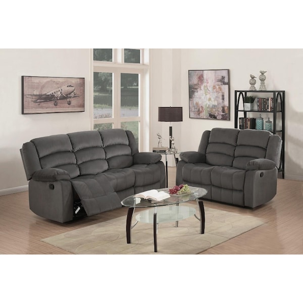 Homeroots 60 x 35 x 40 in. Modern Gray Leather Sofa & Loveseat - 343891