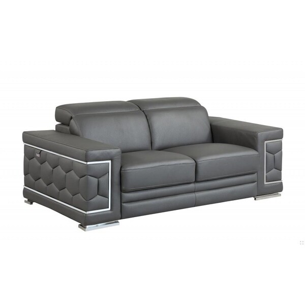 Homeroots Dark Gray Sturdy Leather Loveseat29 x 71 x 41 in. - 329590