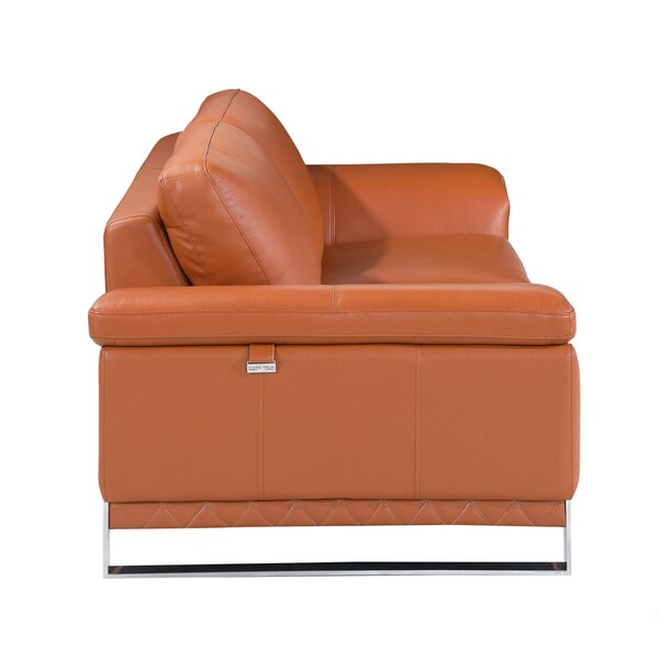 Homeroots 73 x 39 x 32 in. Modern Camel Leather Sofa & Loveseat - 343882