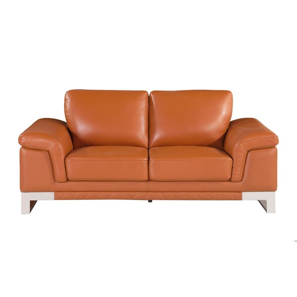 Homeroots 73 x 39 x 32 in. Modern Camel Leather Sofa & Loveseat - 343882