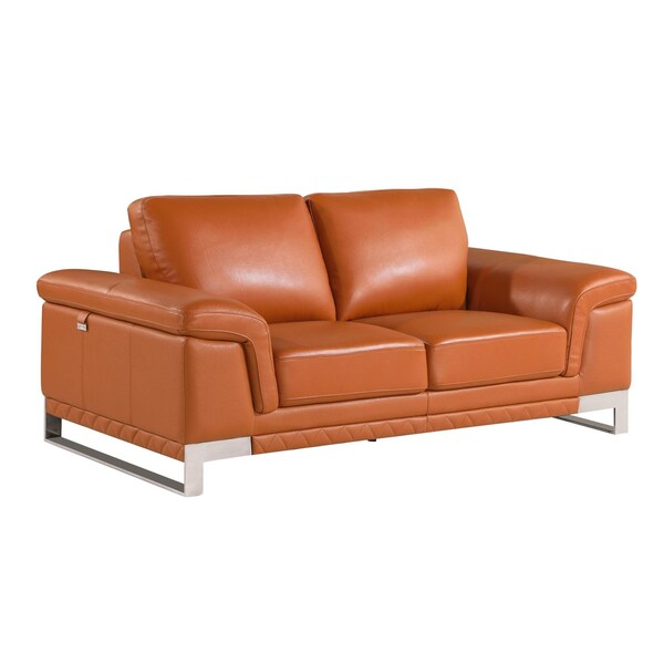 Homeroots 73 x 39 x 32 in. Modern Camel Leather Sofa & Loveseat - 343882
