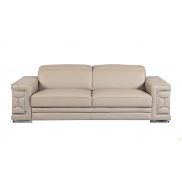 Homeroots 29-38 in. Modern Beige Leather Sofa - 329718