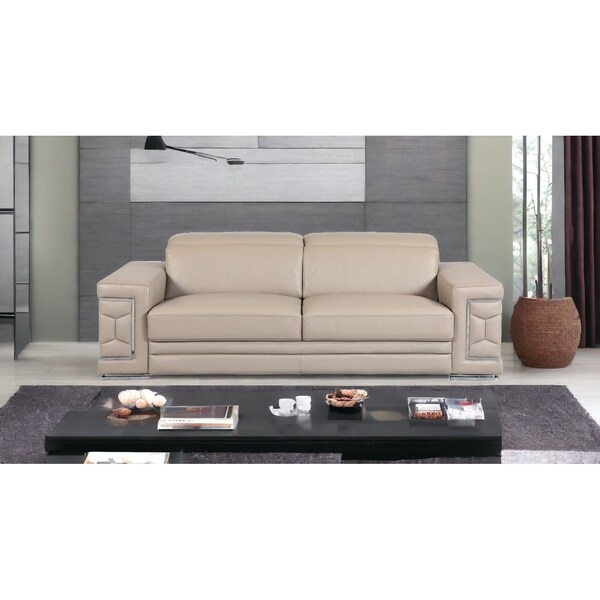 Homeroots 29-38 in. Modern Beige Leather Sofa - 329718