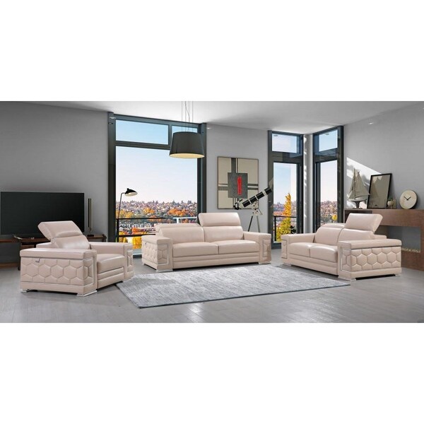 Homeroots 29-38 in. Modern Beige Leather Sofa - 329718