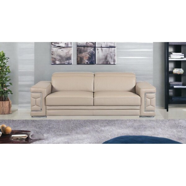 Homeroots 29-38 in. Modern Beige Leather Sofa - 329718