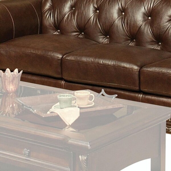 Homeroots 37 x 94 x 42 in. Espresso Top Grain Leather Match Upholstery Wood Sofa - 348169
