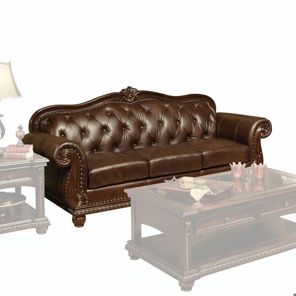 Homeroots 37 x 94 x 42 in. Espresso Top Grain Leather Match Upholstery Wood Sofa - 348169