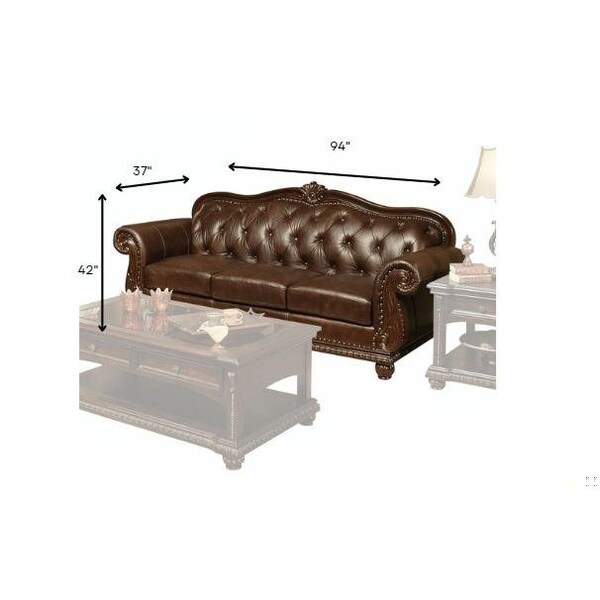 Homeroots 37 x 94 x 42 in. Espresso Top Grain Leather Match Upholstery Wood Sofa - 348169
