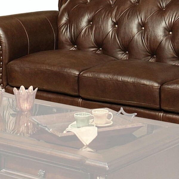 Homeroots 37 x 94 x 42 in. Espresso Top Grain Leather Match Upholstery Wood Sofa - 348169