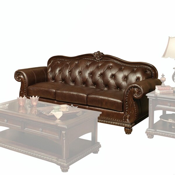 Homeroots 37 x 94 x 42 in. Espresso Top Grain Leather Match Upholstery Wood Sofa - 348169