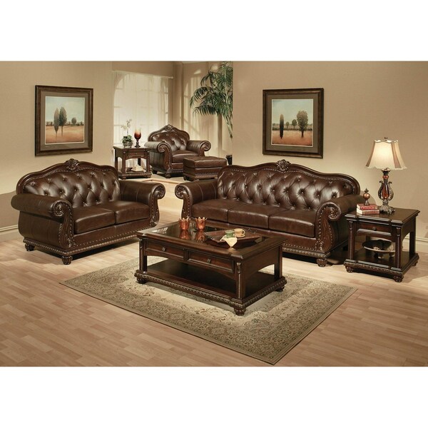 Homeroots 37 x 94 x 42 in. Espresso Top Grain Leather Match Upholstery Wood Sofa - 348169