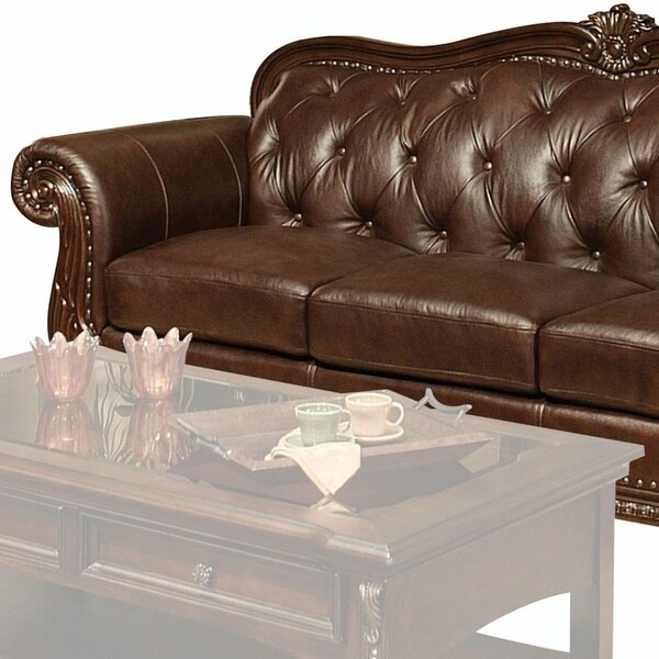 Homeroots 37 x 94 x 42 in. Espresso Top Grain Leather Match Upholstery Wood Sofa - 348169