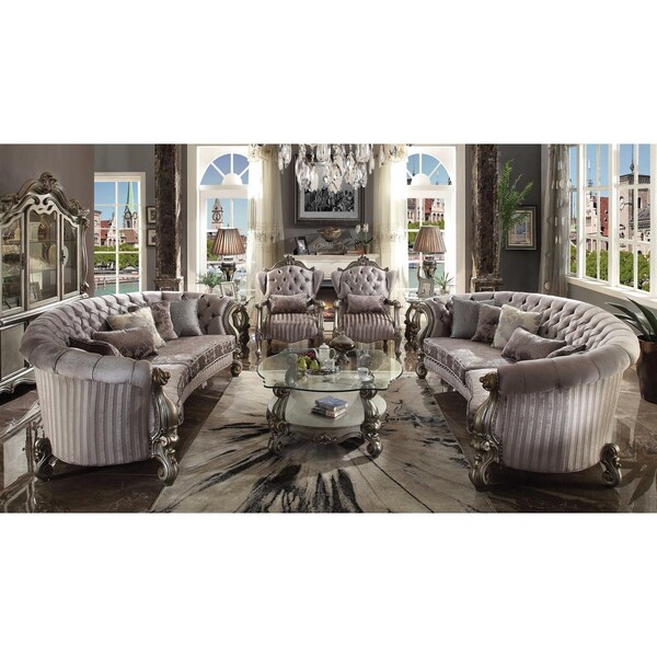 Homeroots 55 x 109 x 39 in. Velvet Antique Platinum Upholstery Poly Resin Sofa with 5 Pillows - 348646