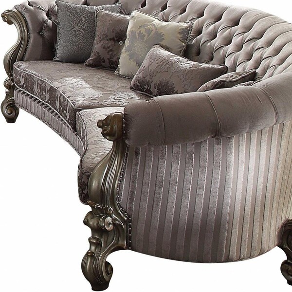 Homeroots 55 x 109 x 39 in. Velvet Antique Platinum Upholstery Poly Resin Sofa with 5 Pillows - 348646