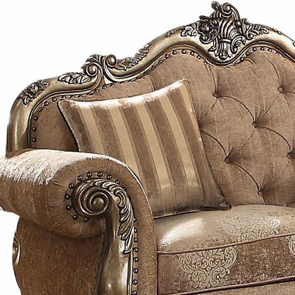 Homeroots 35 x 69 x 42 in. Fabric Vintage Oak Upholstery Poly Resin Loveseat with 2 Pillows - 347290