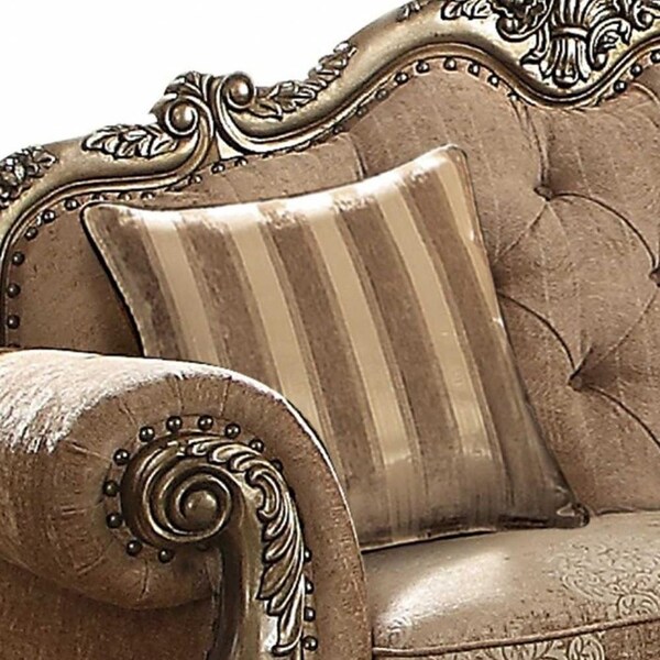 Homeroots 35 x 69 x 42 in. Fabric Vintage Oak Upholstery Poly Resin Loveseat with 2 Pillows - 347290