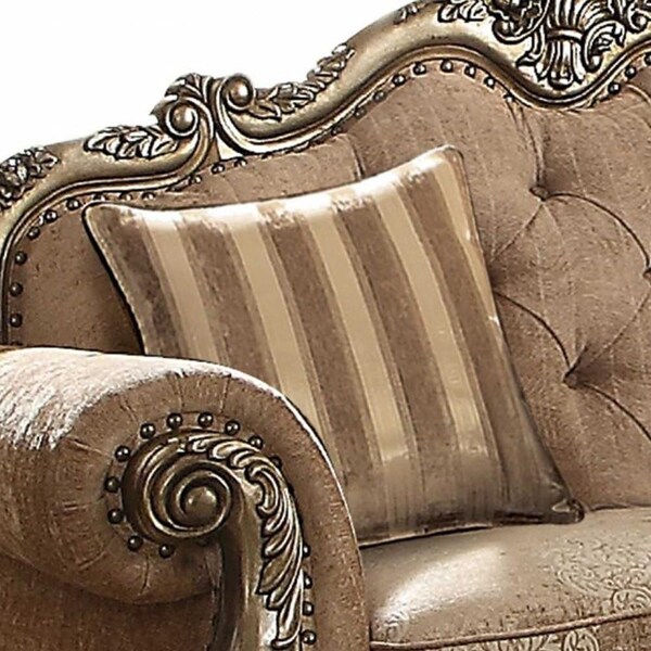 Homeroots 35 x 69 x 42 in. Fabric Vintage Oak Upholstery Poly Resin Loveseat with 2 Pillows - 347290