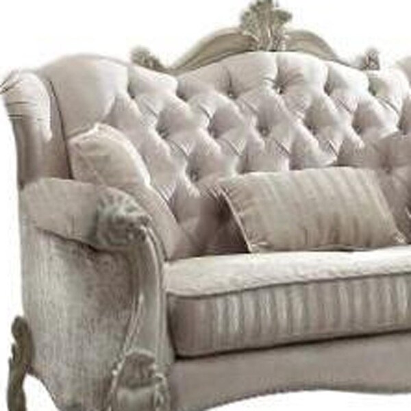 Homeroots 69 x 43 x 45 in. Ivory Velvet Loveseat with 3 Pillows - 374220