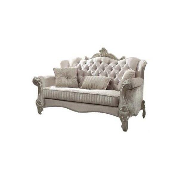 Homeroots 69 x 43 x 45 in. Ivory Velvet Loveseat with 3 Pillows - 374220