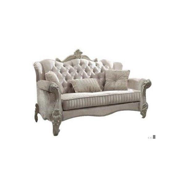 Homeroots 69 x 43 x 45 in. Ivory Velvet Loveseat with 3 Pillows - 374220