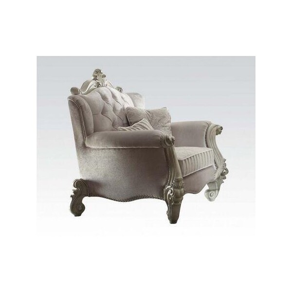 Homeroots 69 x 43 x 45 in. Ivory Velvet Loveseat with 3 Pillows - 374220