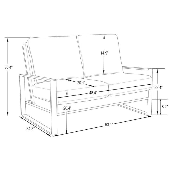 Leisuremod Jefferson Contemporary Faux Leather Loveseat with Silver Frame, Cognac Tan - JAS53BR-L