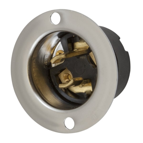 Hubbell Wiring Device-Kellems Locking Devices, Midget Twist-Lock®, Industrial, Flanged Inlet, 15A 125V AC, 2-Pole 2-Wire Non Grounding, NEMA ML-1P, Stainless Steel Flange - HBL7466