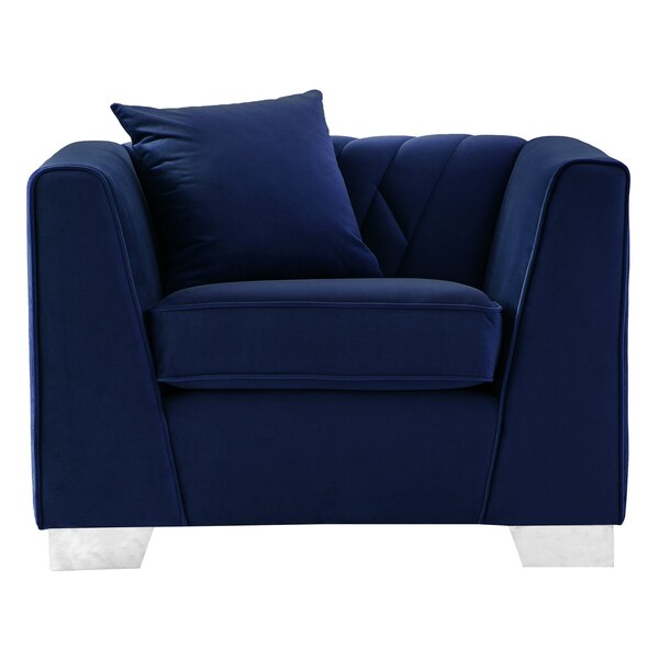 Armen Living Cambridge Contemporary Chair in Brushed Stainless Steel and Blue Velvet - LCCM1BLUE