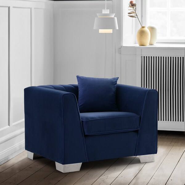 Armen Living Cambridge Contemporary Chair in Brushed Stainless Steel and Blue Velvet - LCCM1BLUE