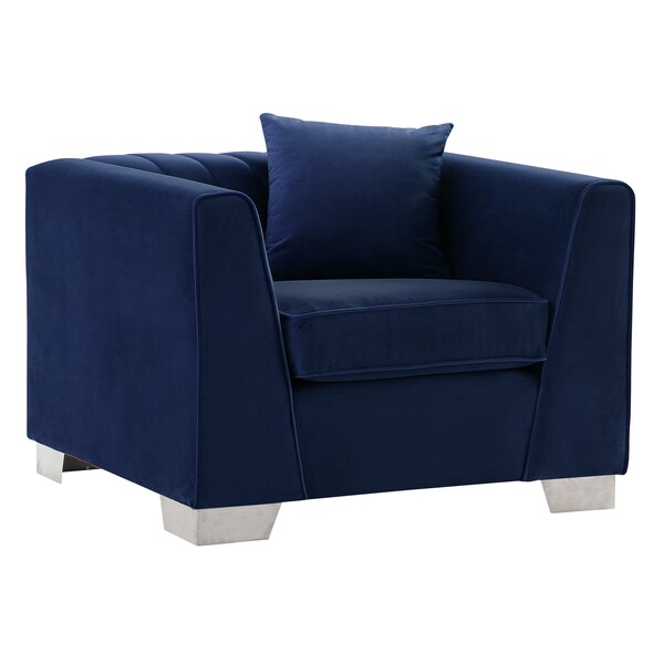 Armen Living Cambridge Contemporary Chair in Brushed Stainless Steel and Blue Velvet - LCCM1BLUE